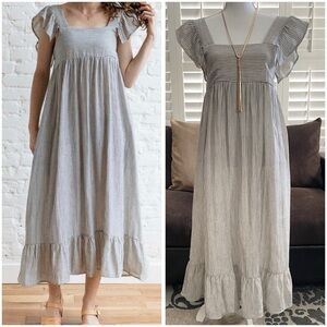 Miou Muse SailorStriped Ruffle Sleeve Maxi Dress